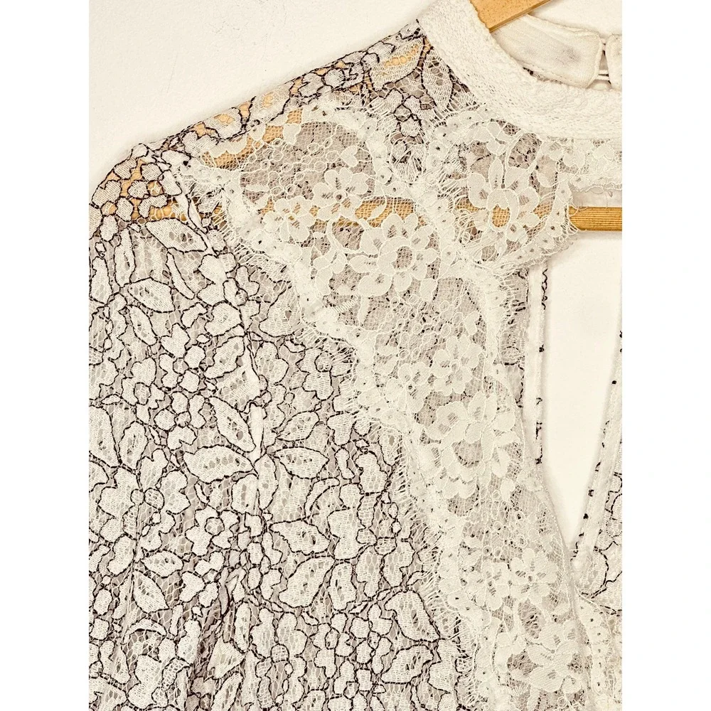 Free People Tell Tale Heart Tunic Womens Small Ivory Black Lace Boho Cottagecore